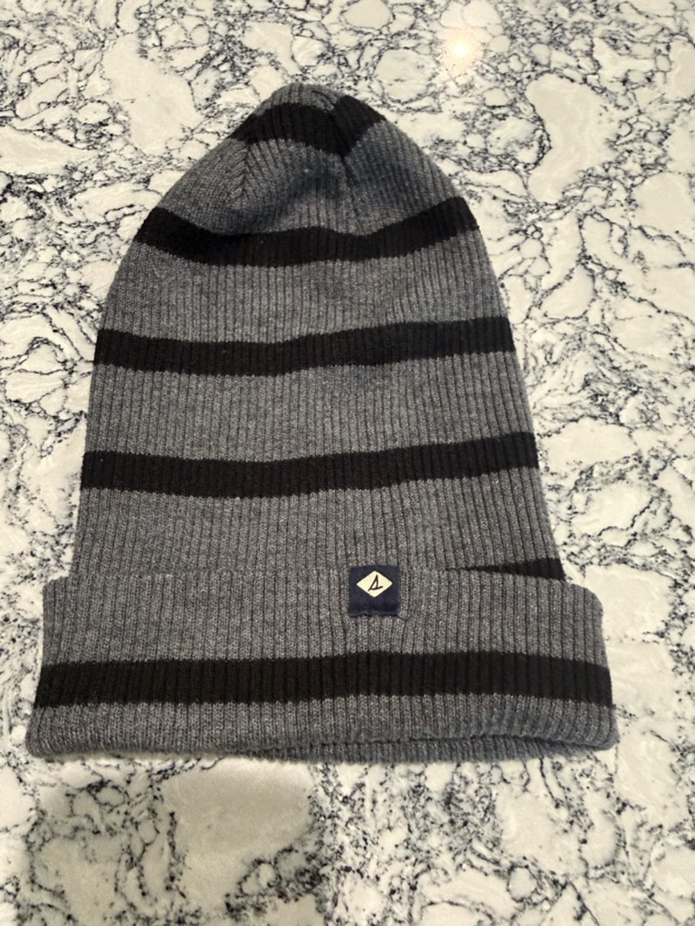 Sperry Striped Grey & Black Ribbed Beanie